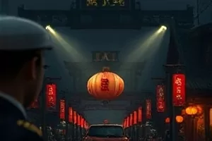 悬疑系列迷雾剧场海报，浓雾中的路灯